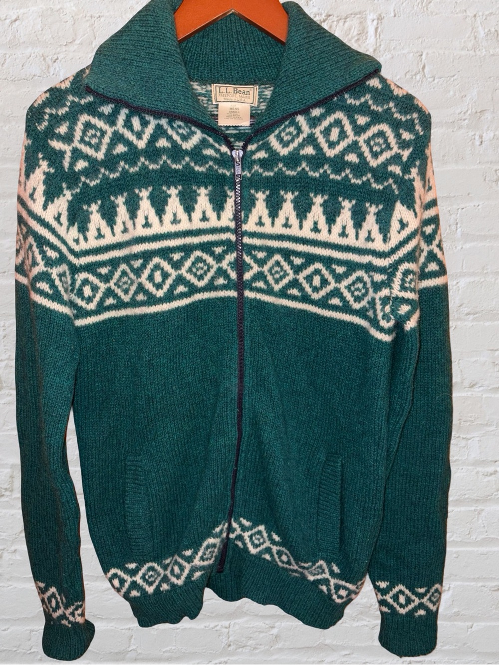 Vintage Cottagecore 80/90s Wool L.L. Bean Teal and Cream Fair Isle Sweater